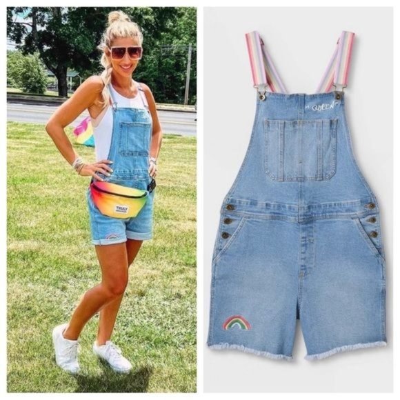 Pride Overalls Target Denim Rainbow Embroidered Shortalls Queen Graphic Small - Picture 2 of 16